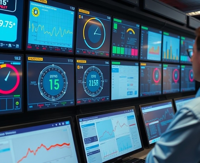 Centro de monitoreo con el estado de la red de terminales en pantalla
